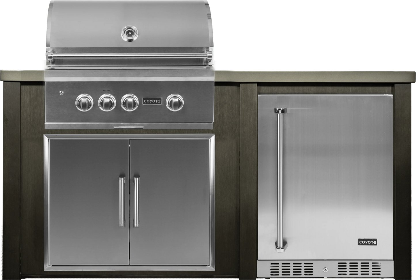 Haven 72" Coyote Outdoor Kitchen Island w/ 24" Refrigerator - HCOY72REF-2
