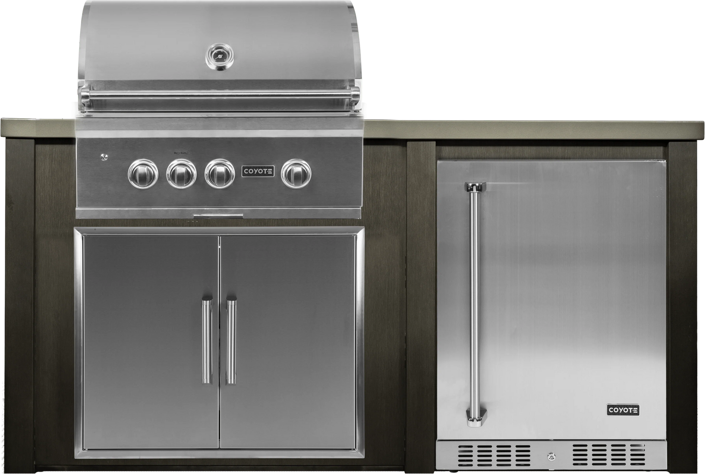 Haven 72" Coyote Outdoor Kitchen Island w/ 24" Refrigerator - HCOY72REF-2