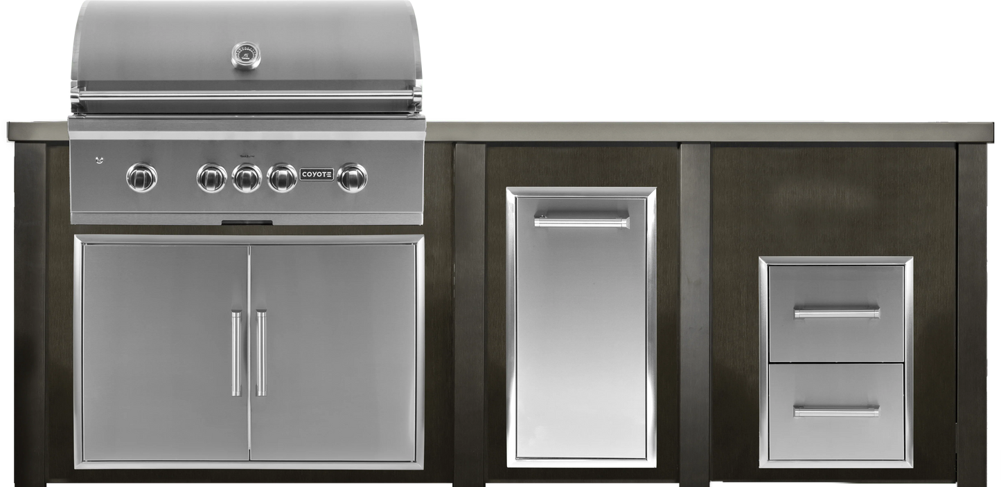 Haven 96" Coyote Outdoor Kitchen Island w/ 2 Drawer Cabinet - HCOY96DRAW