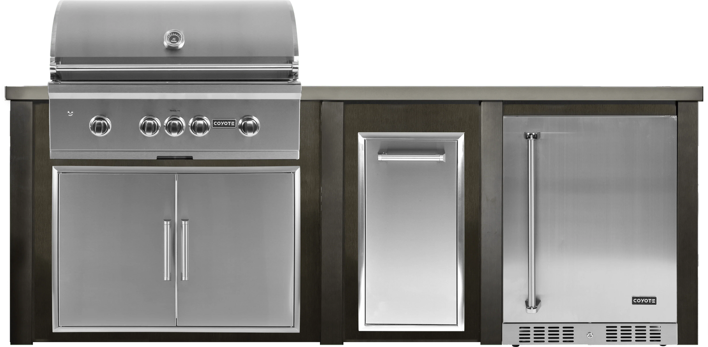 Haven 96" Coyote Outdoor Kitchen Island w/ 24" Refrigerator - HCOY96REF