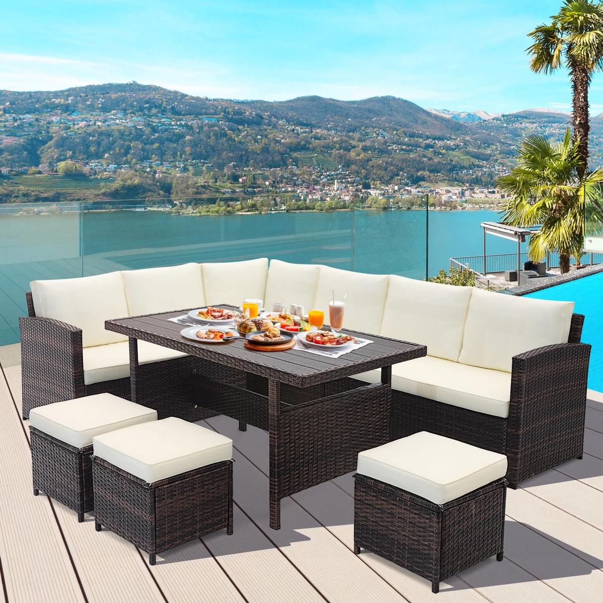 Tangkula 7 Pieces Wicker Patio Furniture Set - HW71243WH+