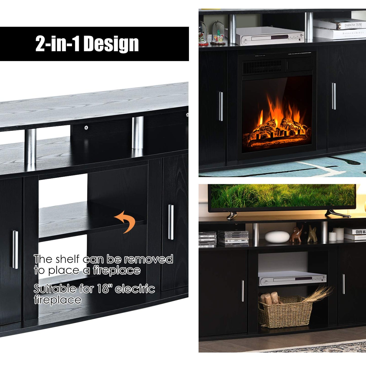 Tangkula Fireplace TV Stand, Living Room Media Console Table - HW66558CF+EP24789