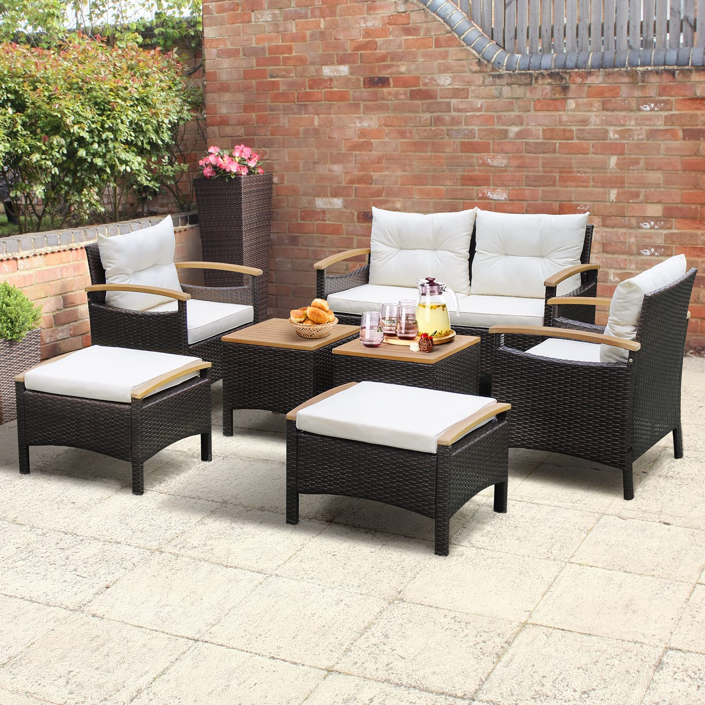 Tangkula 7 Pieces Patio Rattan Sofa Set, Outdoor Wicker Conversation Set - HW70450+