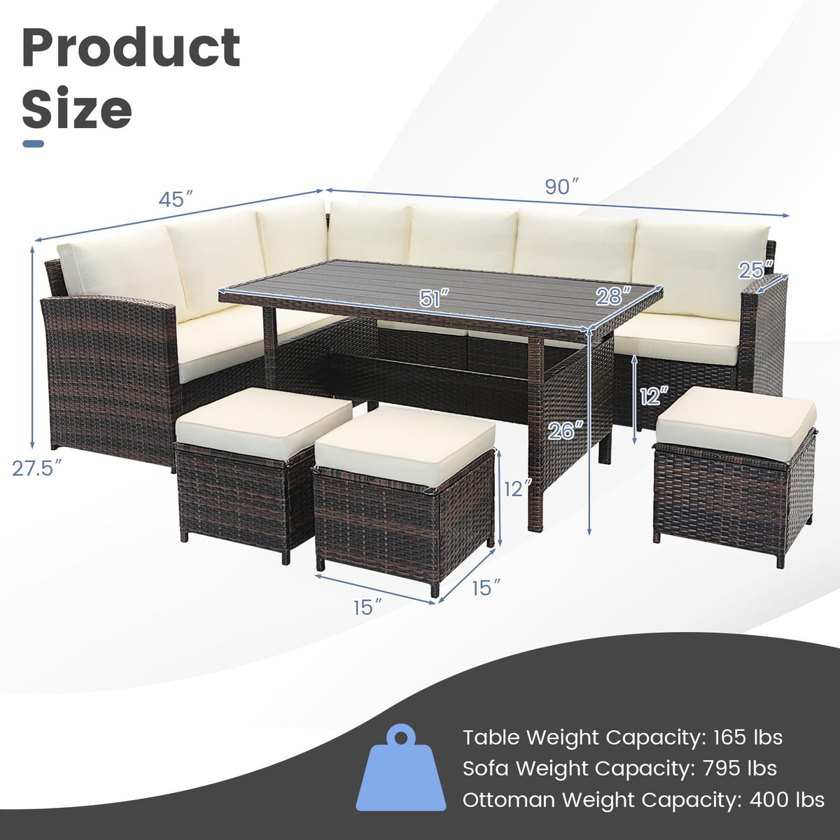 Tangkula 7 Pieces Wicker Patio Furniture Set - HW71243WH+