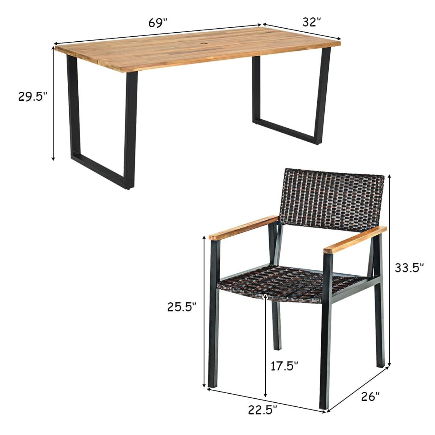 Tangkula 7 Pieces Outdoor Patio Dining Set, Patiojoy Outdoor Conversation Set - HW65219A+