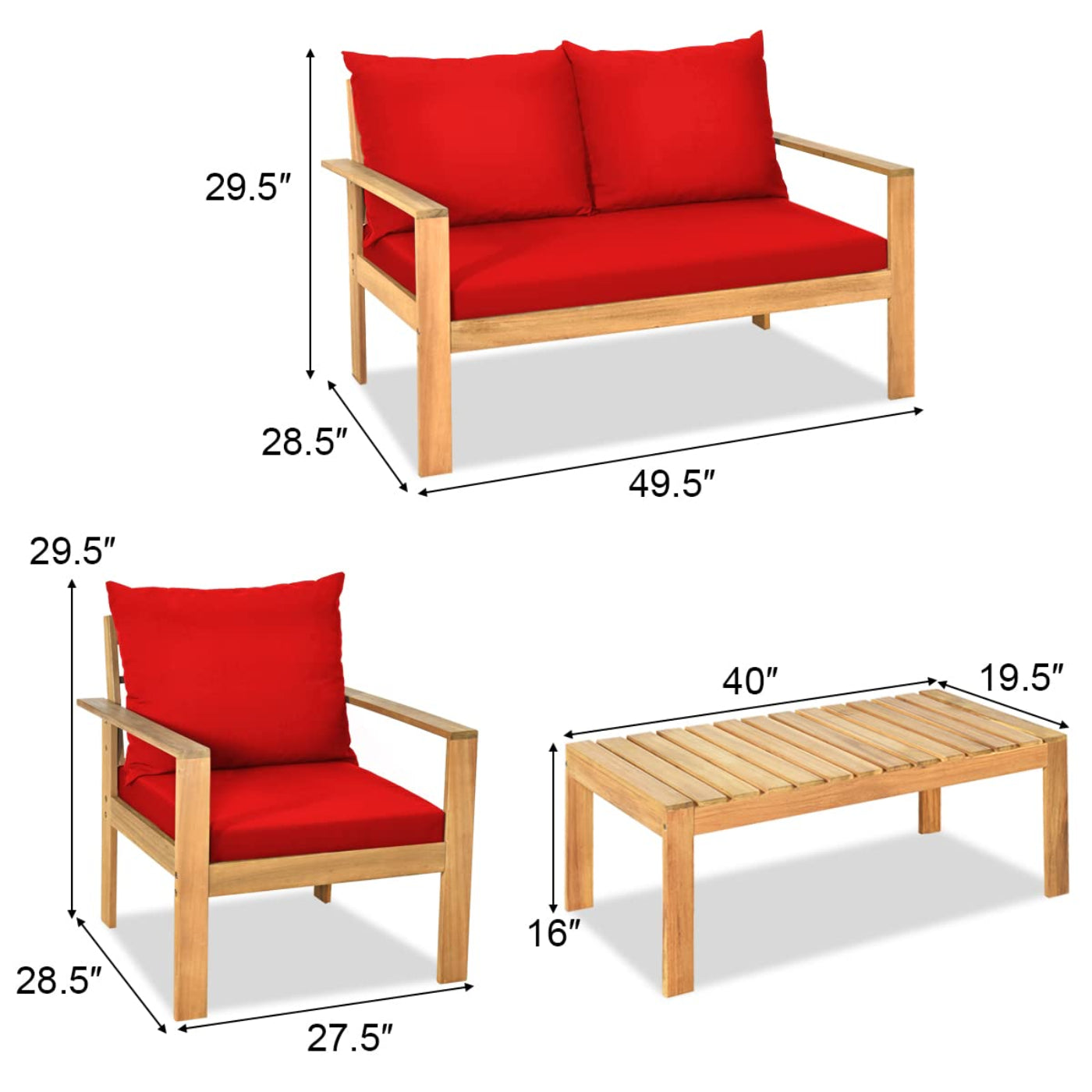 Tangkula Outdoor 4-Piece Acacia Wood Chat Set - HW64146WH-C+HW64146TU+