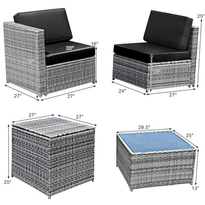 Tangkula 8 PCS Outdoor Patio Furniture Set, Rattan Wicker Sofa Set - HW65782BK+