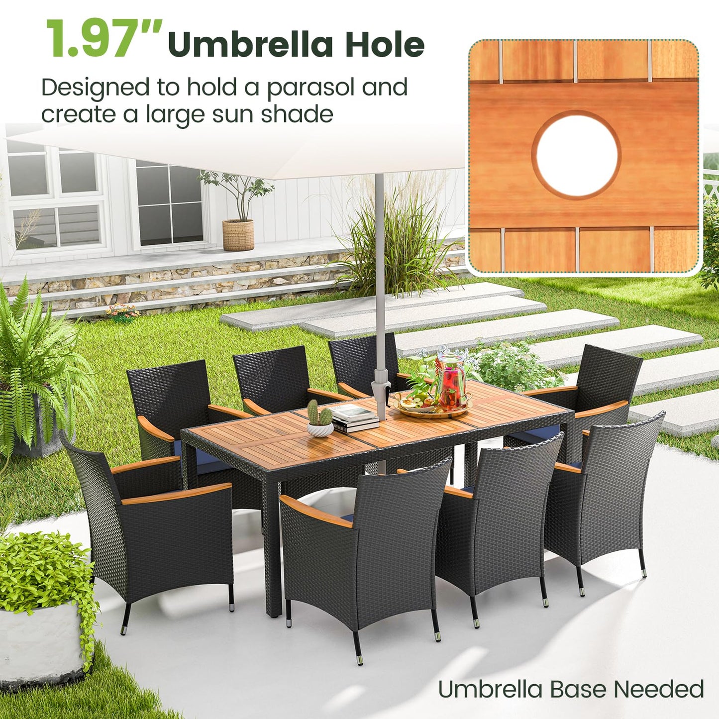 Tangkula 9 PCS Patio Dining Set for 8 - HW73185NY+
