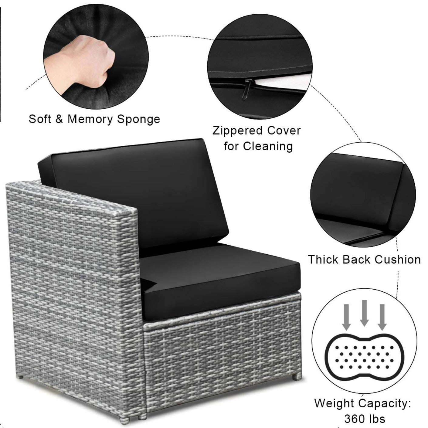 Tangkula 8 PCS Outdoor Patio Furniture Set, Rattan Wicker Sofa Set - HW65782BK+