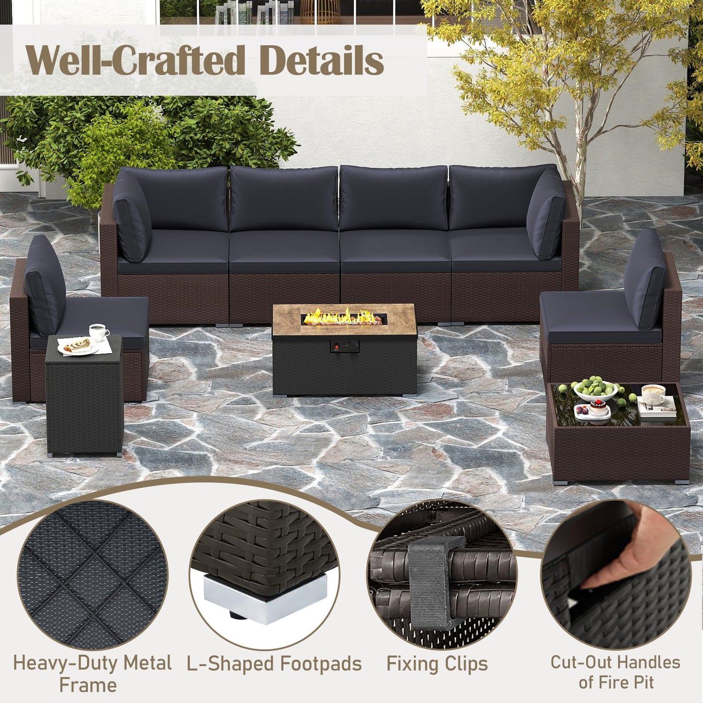 Tangkula 12 Pieces Patio Furniture Set with 32” Fire Pit Table and Propane Tank Cover - NP10261BK+HW71507DKA+