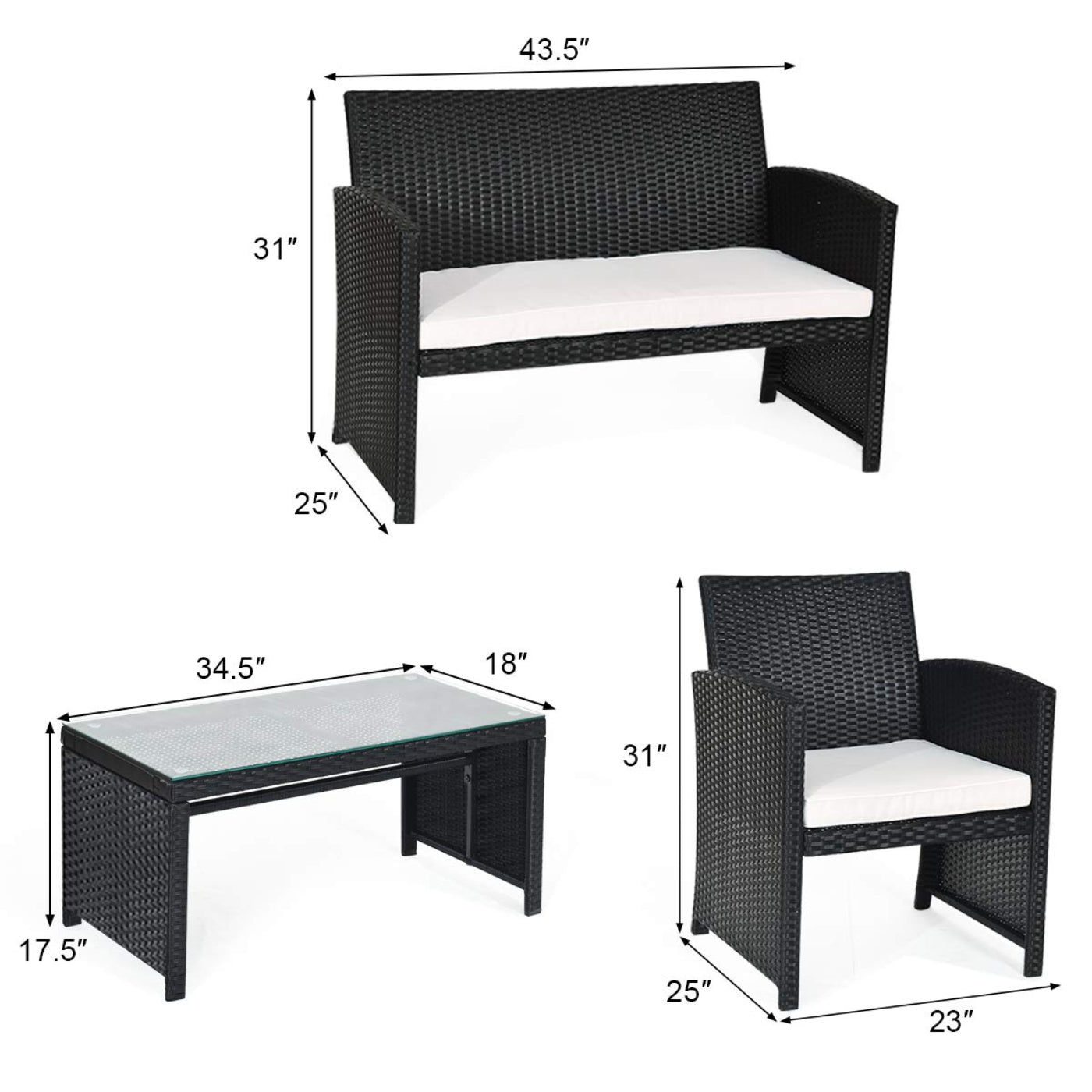 Tangkula Patio Wicker Conversation Furniture Set - 2*HW63239