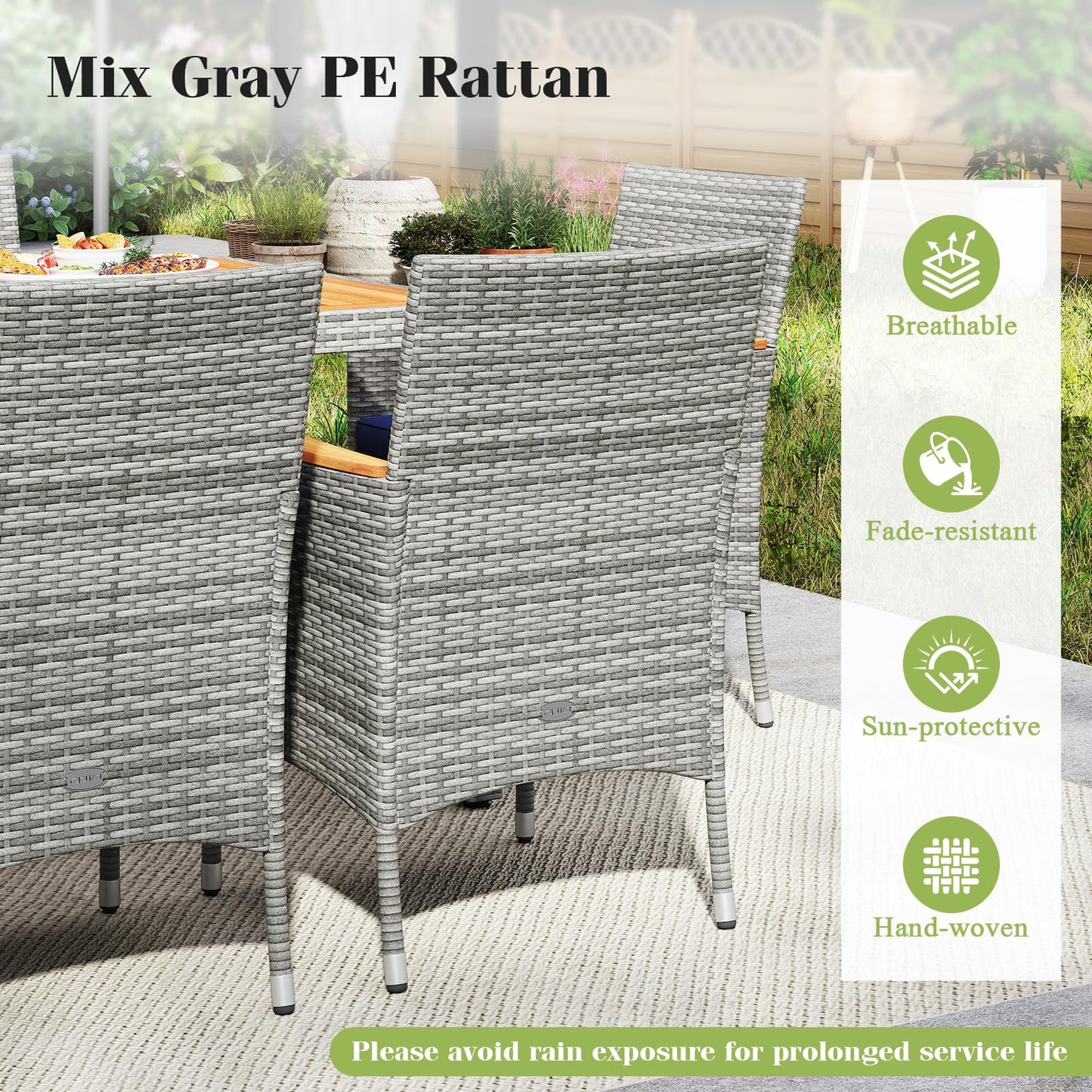 Tangkula 9 Pieces Patio PE Wicker Dining Set - HW73183NY+