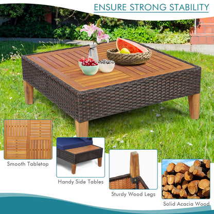4 Pieces Acacia Wood Patio Conversation Set, Sofa Set with Coffee Table, Corner Sofa & 2 Loveseats - HW69380NY+