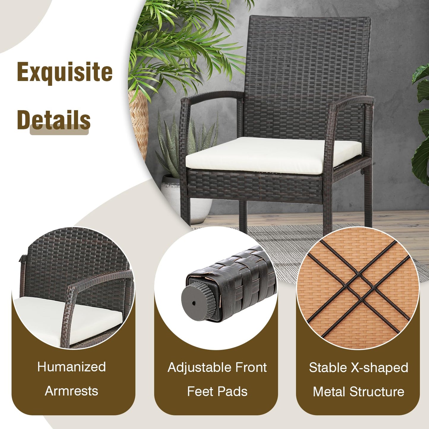 Tangkula 9 Pieces Patio Rattan Dining Set with Acacia Wood Table - HW71588+2*HW70830-4