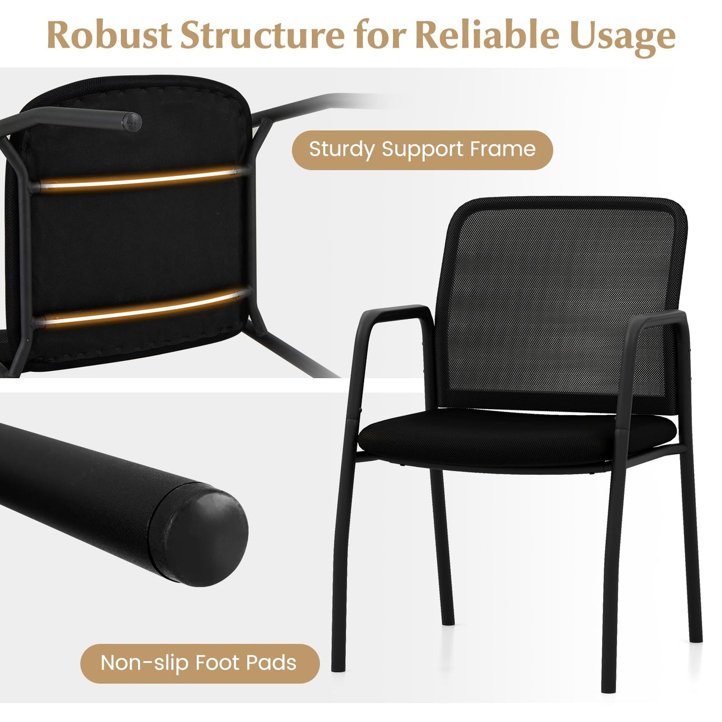 Tangkula Conference Chairs, Office Guest Chairs with Ergonomic Mesh Backrest - 3*CB10600DK-2