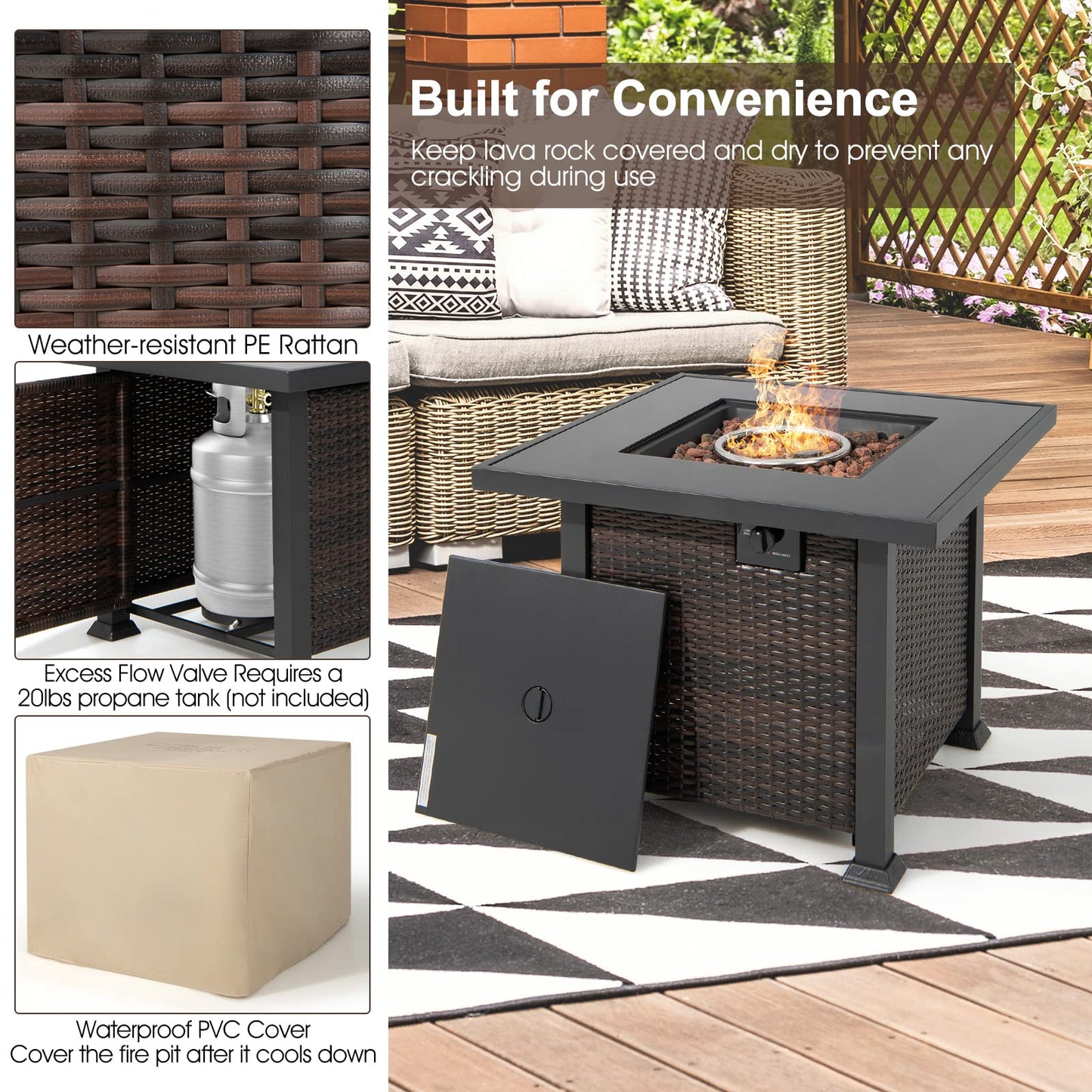 Tangkula 6 Piece Patio Wicker Conversation Set, Outdoor Rattan Sofa Set - NP10618CF+HW68691BDK+