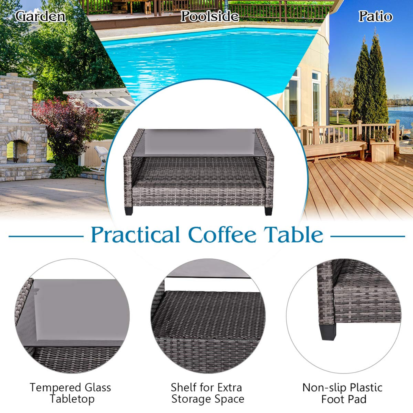 Tangkula Patio Wicker Conversation Furniture Set - HW65630+