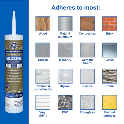GE Advanced Silicone 2 Windows, Doors, Exteriors 10.1-oz Light Gray Silicone Caulk - 71223252