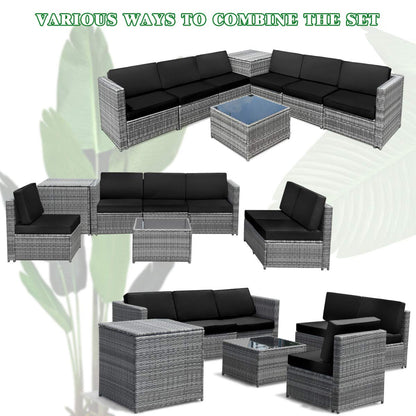Tangkula 8 PCS Outdoor Patio Furniture Set, Rattan Wicker Sofa Set - HW65782BK+