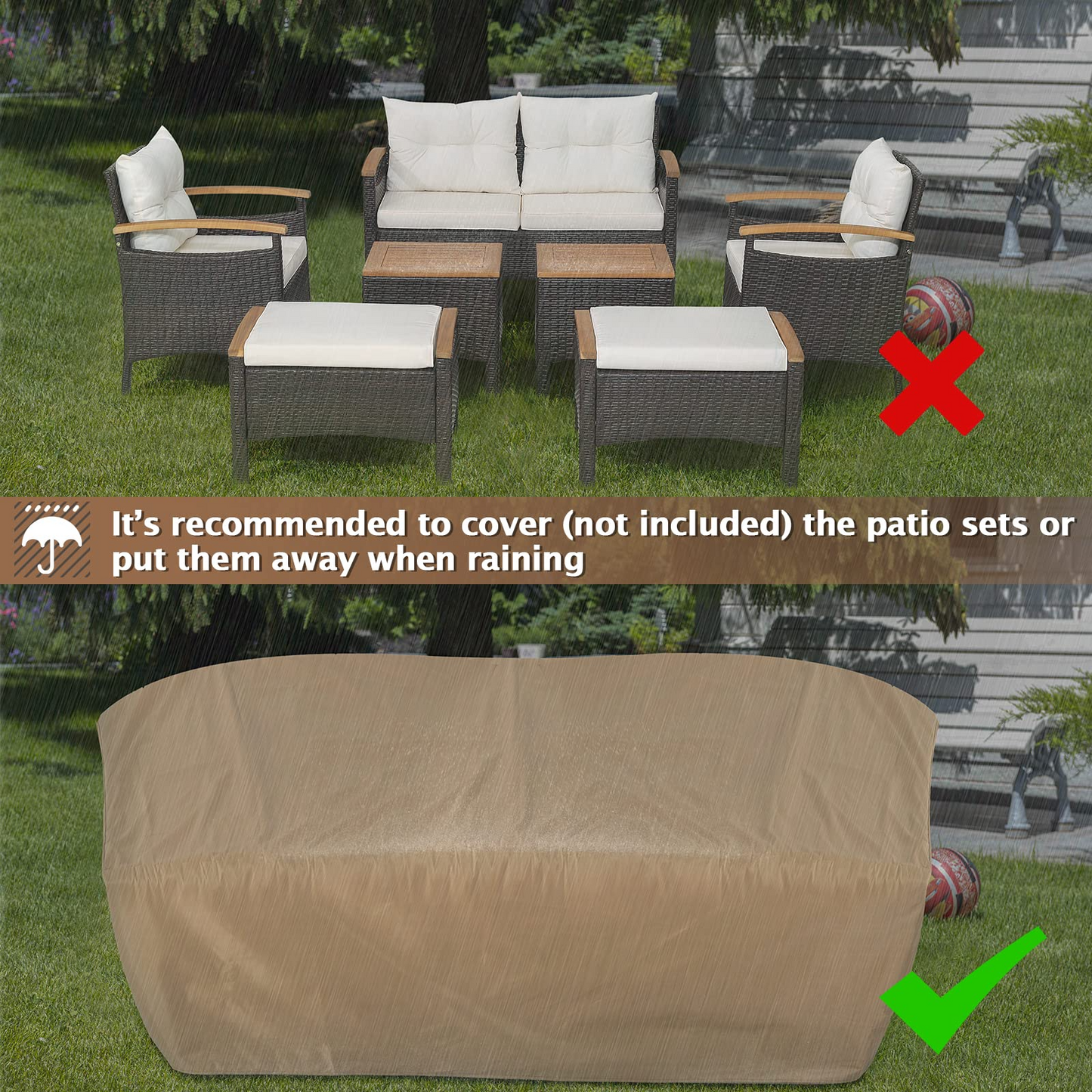 Tangkula 7 Pieces Patio Rattan Sofa Set, Outdoor Wicker Conversation Set - HW70450+