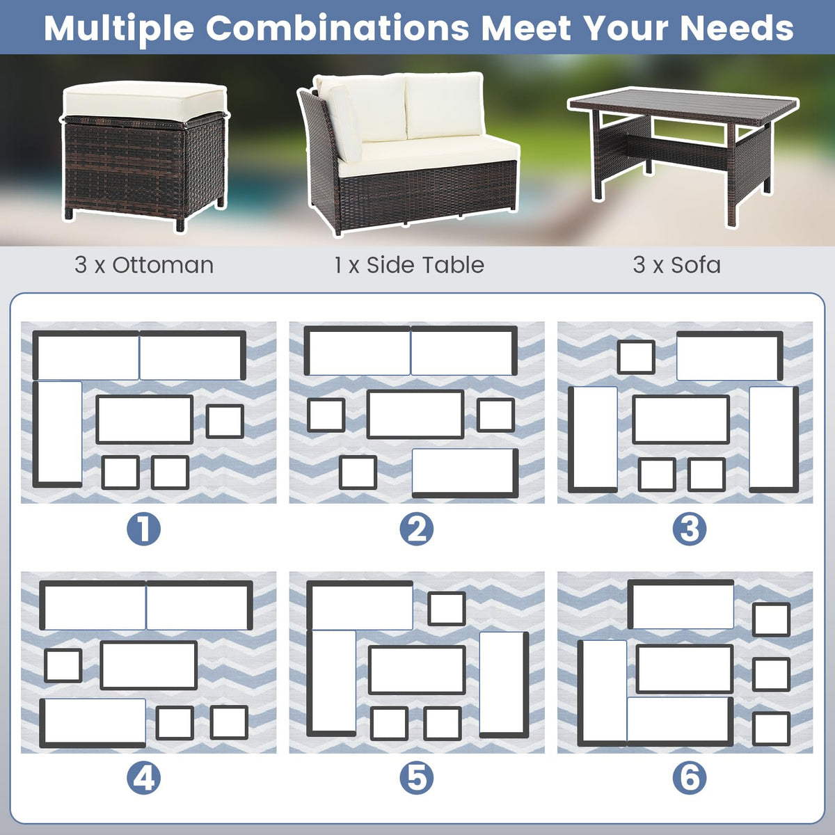 Tangkula 7 Pieces Wicker Patio Furniture Set - HW71243WH+