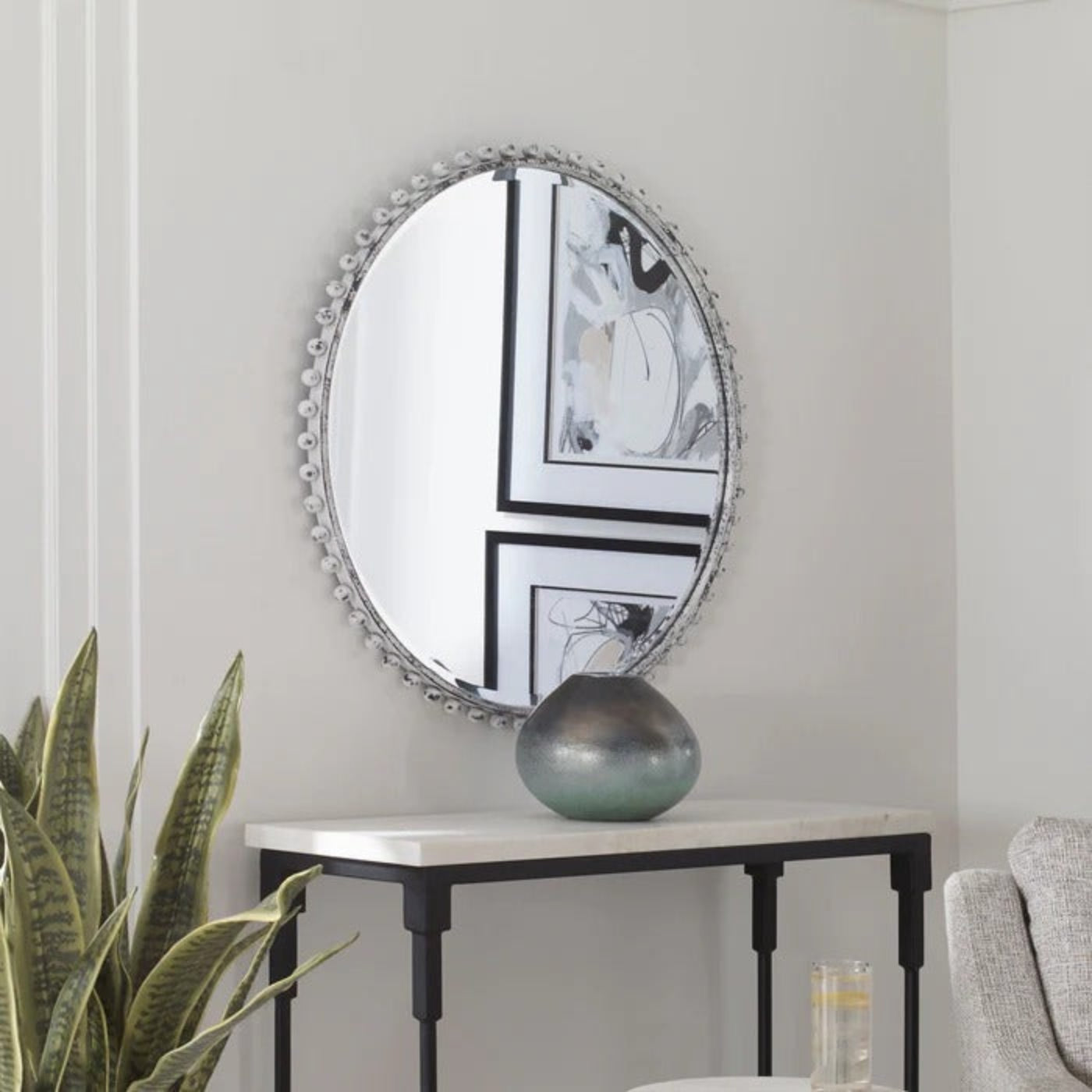 Uttermost Taza Aged White Round Mirror 09770 - 09770
