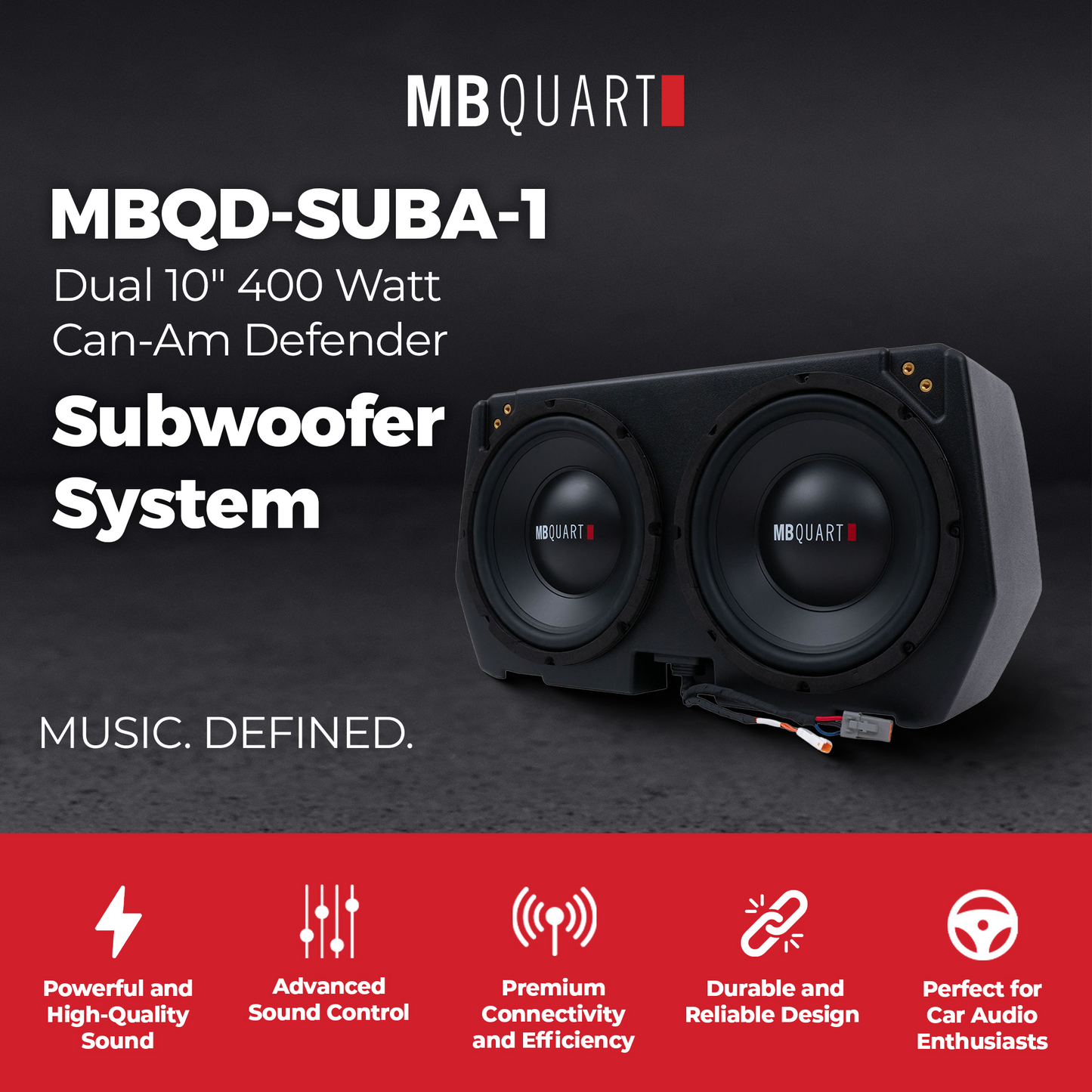 MB Quart Dual 10" Subwoofer System Upgrade for Can Am Defender 17-25, 400 Watts - 422649