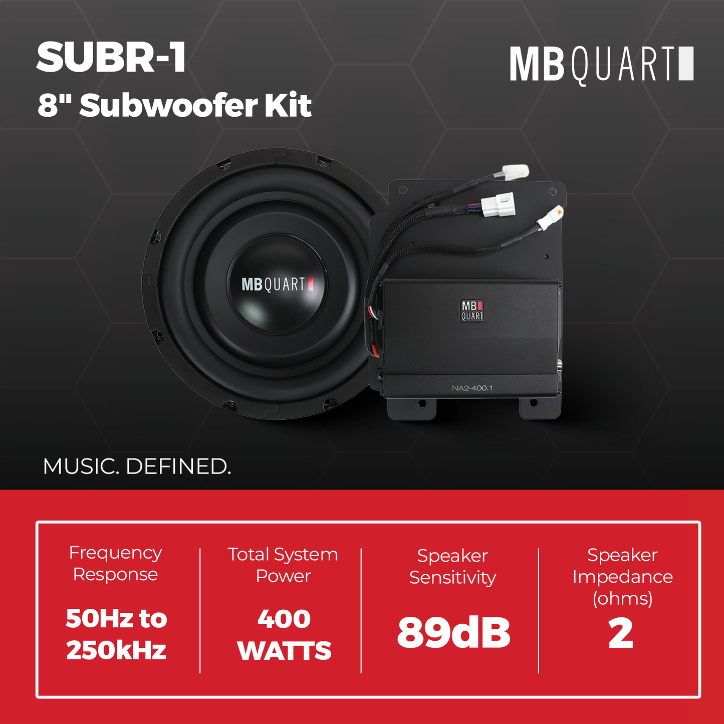 MB Quart 8" Subwoofer Upgrade for 21-24 Ford Bronco, Tuned Audio Package, 400W - 427503
