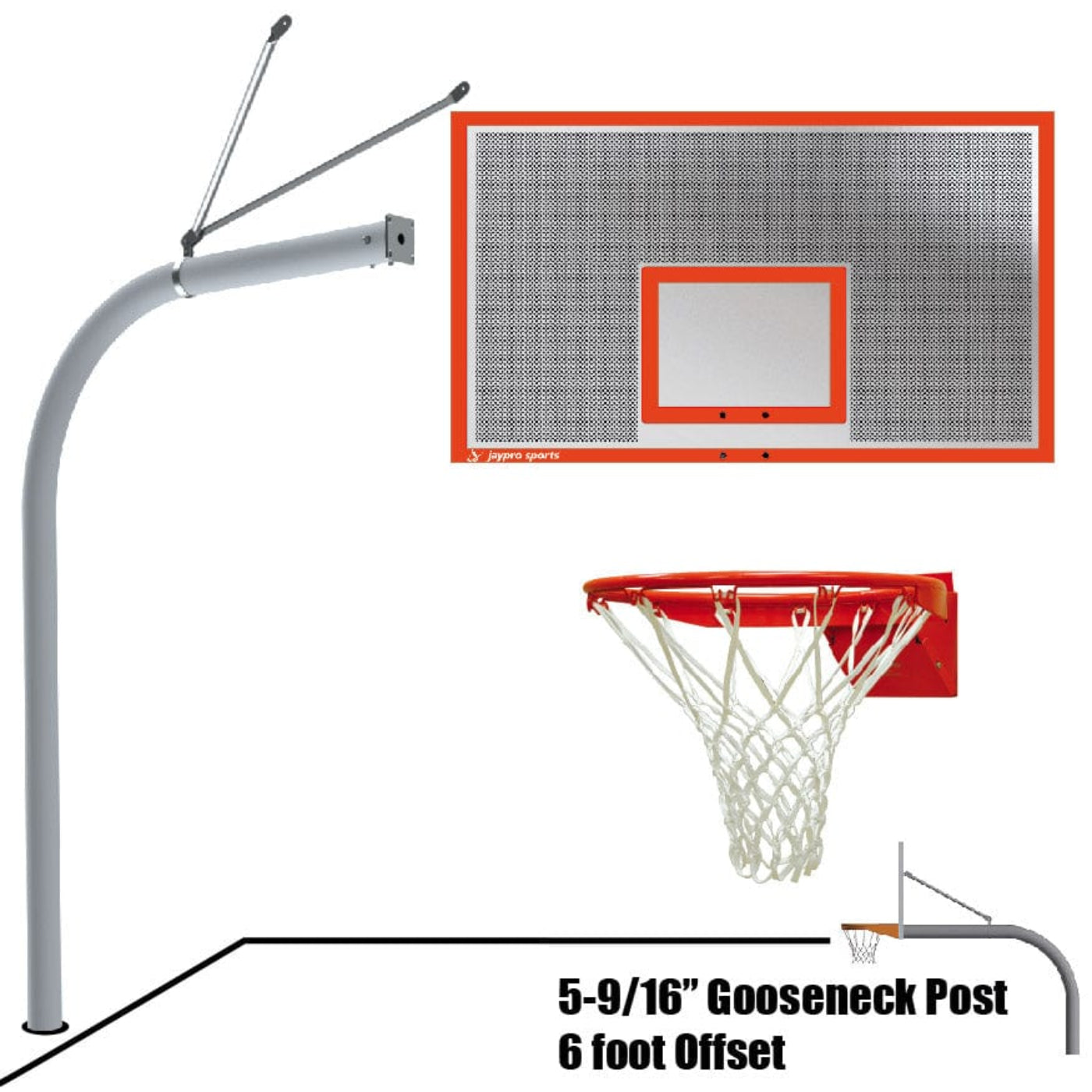 Jaypro Gooseneck Basketball System (4-1/2" Pole with 4' Offset) 72"W x 42"H Acrylic Backboard - 996-AC-SG