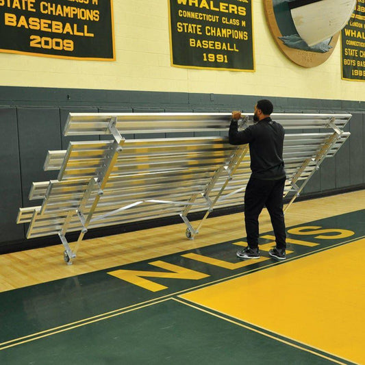 Jaypro Indoor Bleacher - 15 ft. (3 Row - Double Foot Plank) - Tip & Roll (Powder Coated)  - BLDP-3TRGPC