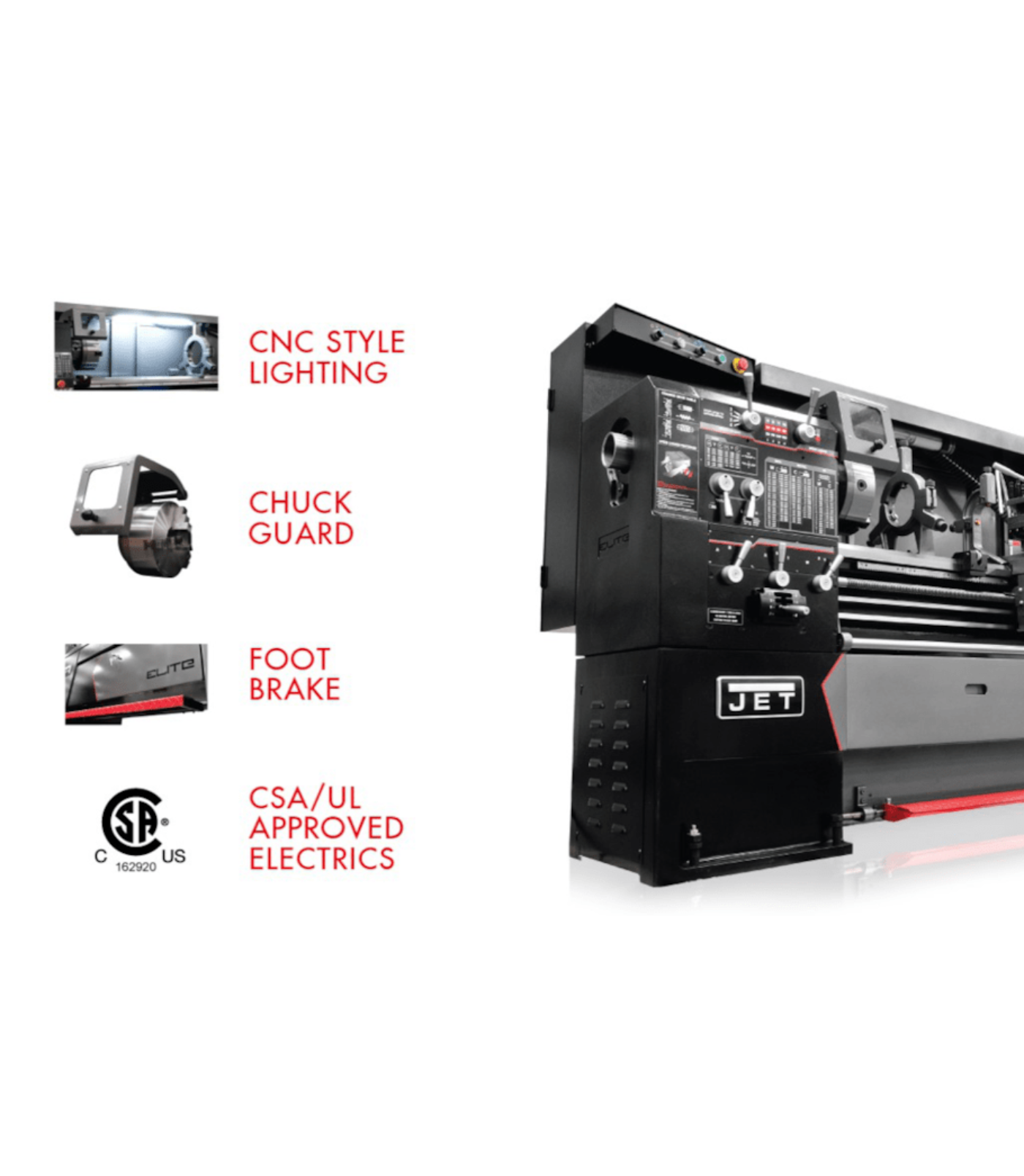 JET Elite Lathe E-1440VS with ACU-RITE 303 CSS DRO with Taper Attachment and Collet Closer - JT9-892468
