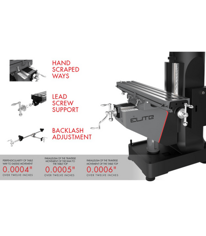 JET Elite EVS-949 Mill with X, Y-Axis JET Powerfeeds and USA Made Air Draw Bar - JT9-894306
