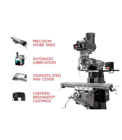 JET Elite ETM-949 Mill with 3-Axis Newall DP700 (Quill) DRO and X-Axis JET Powerfeed - JT9-894159
