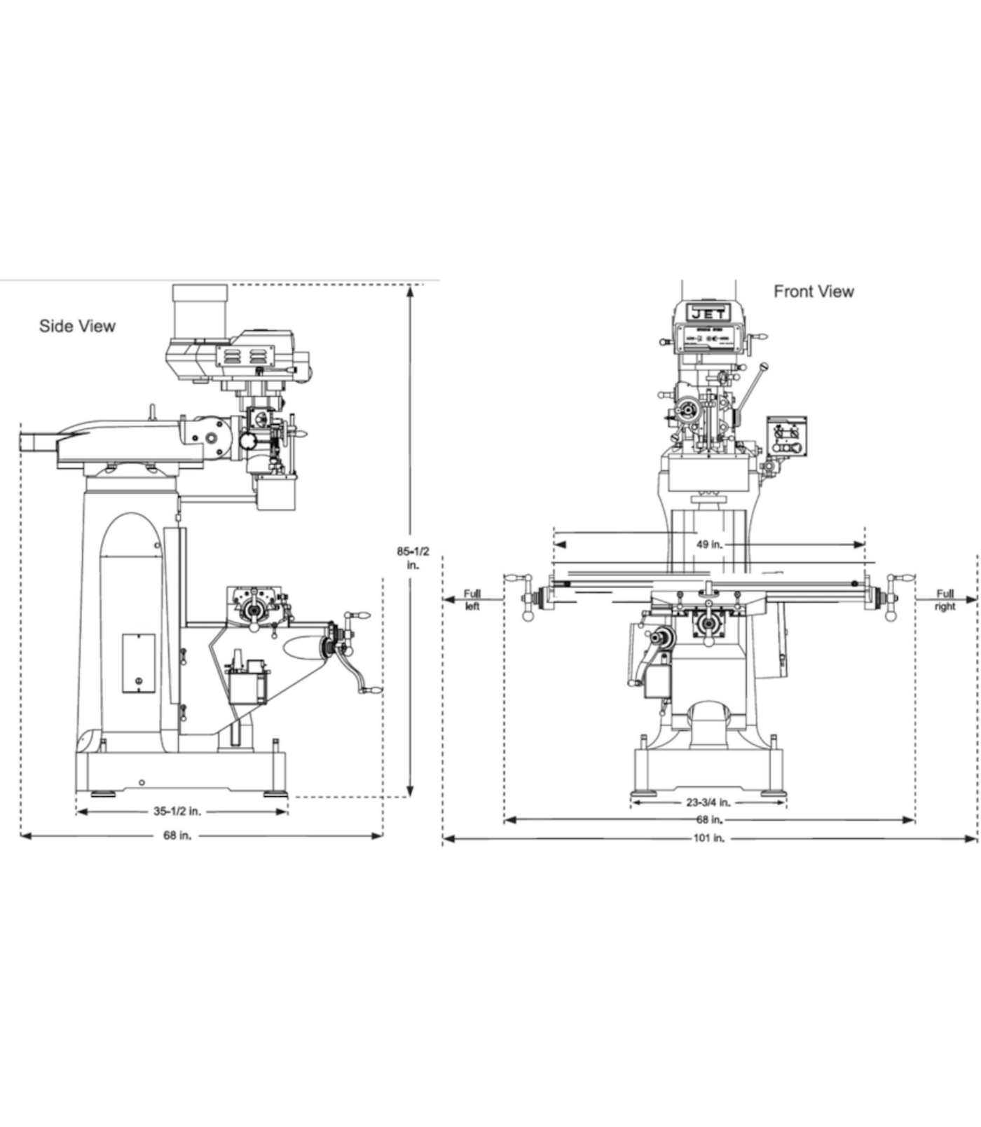 JET Elite ETM-949 Mill with Y-Axis JET Powerfeed - JT9-894101