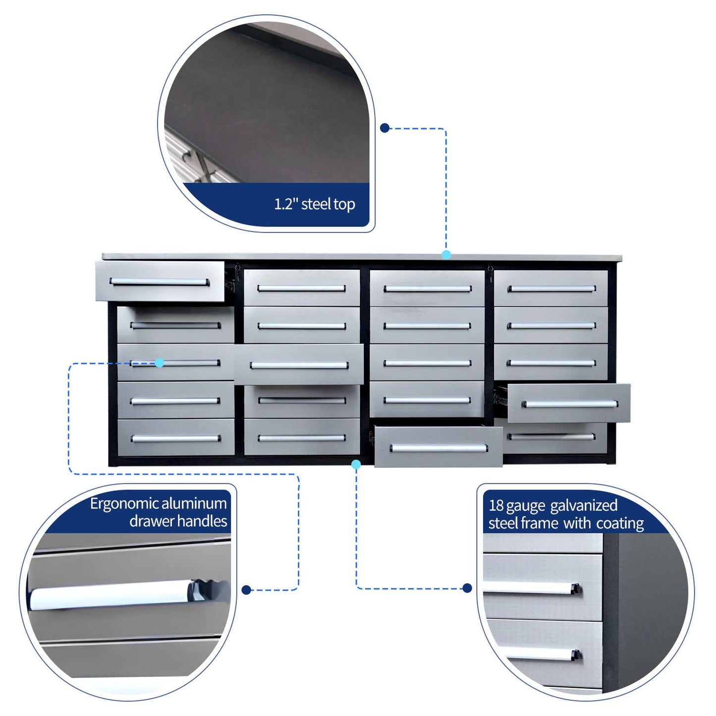 Chery Industrial Heavy Duty Garage Workbench Cabinet with 20 Drawers - WW000208