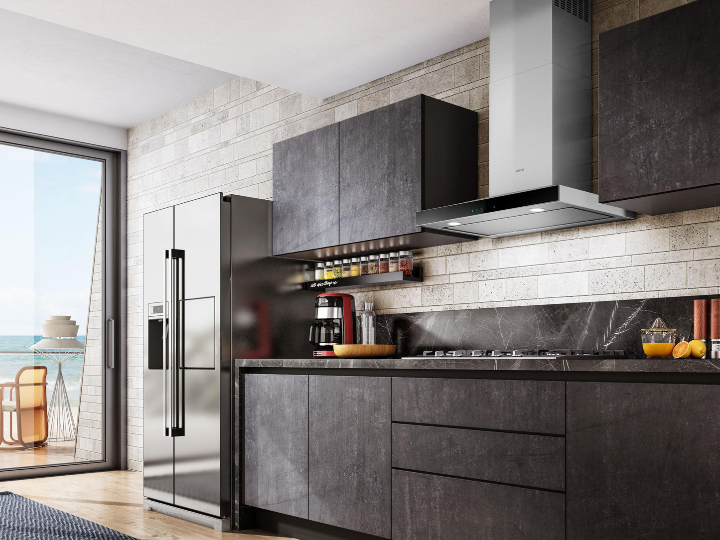 ELICA ELG630S3 LUGANO Wall Mount Range Hood 30" wide - 600CFM in Stainless Steel On Black - ELG630S3