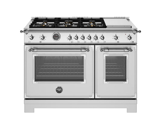 BERTAZZONI HER486BTFGMXT 48 inch All-Gas Range 6 Brass Burner and Griddle in Stainless Steel - HER486BTFGMXT