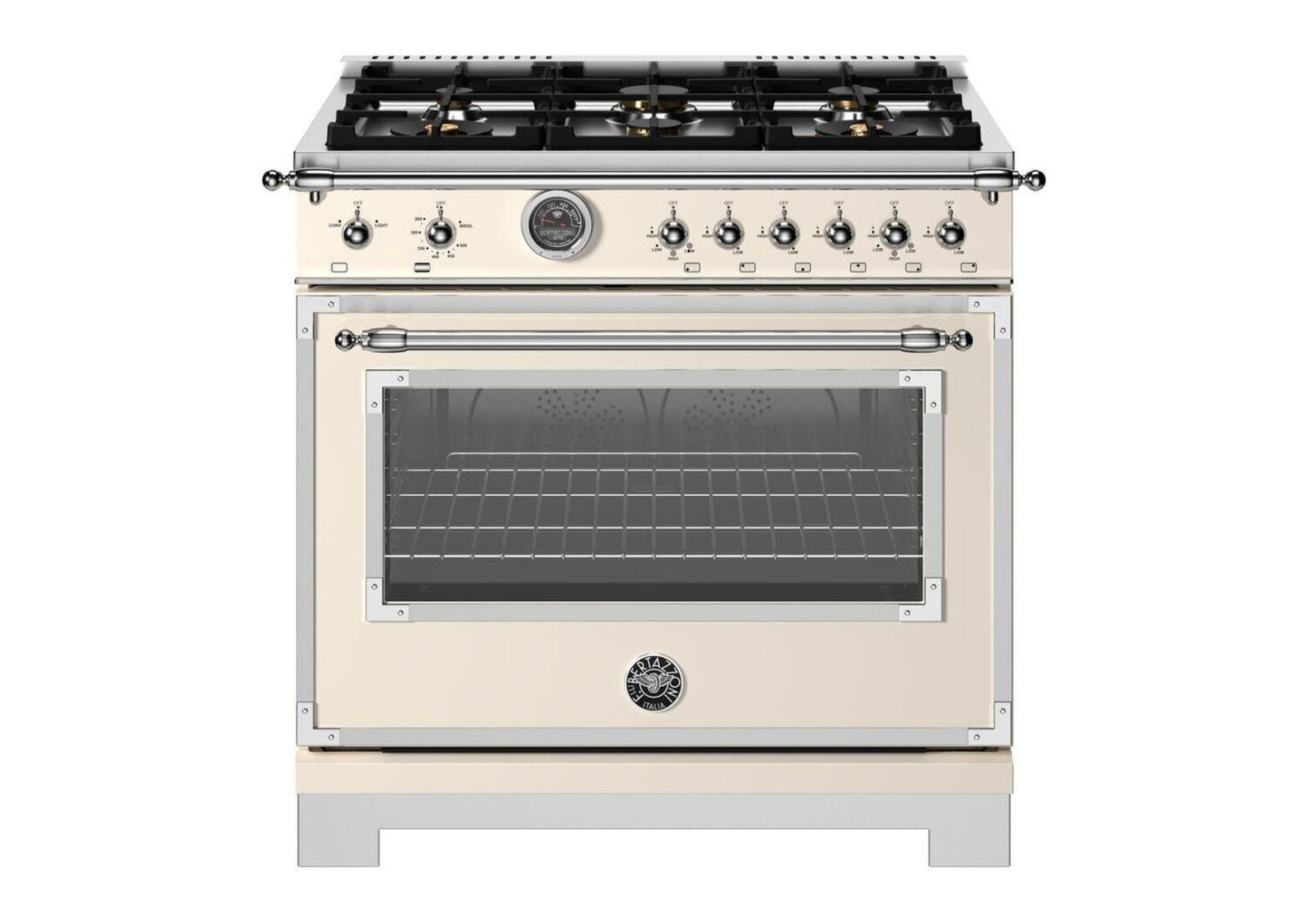 BERTAZZONI HER366BCFEPAVT Heritage 36" Range Dual Fuel Self Clean Avorio Ivory Bisque or Off-white - HER366BCFEPAVT