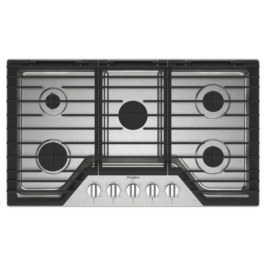 WHIRLPOOL WCGK5036PS 36-inch Gas Cooktop with 5 Burners and EZ-2-Lift™ Hinged Cast-Iron Grates in Stainless Steel - WCGK5036PS