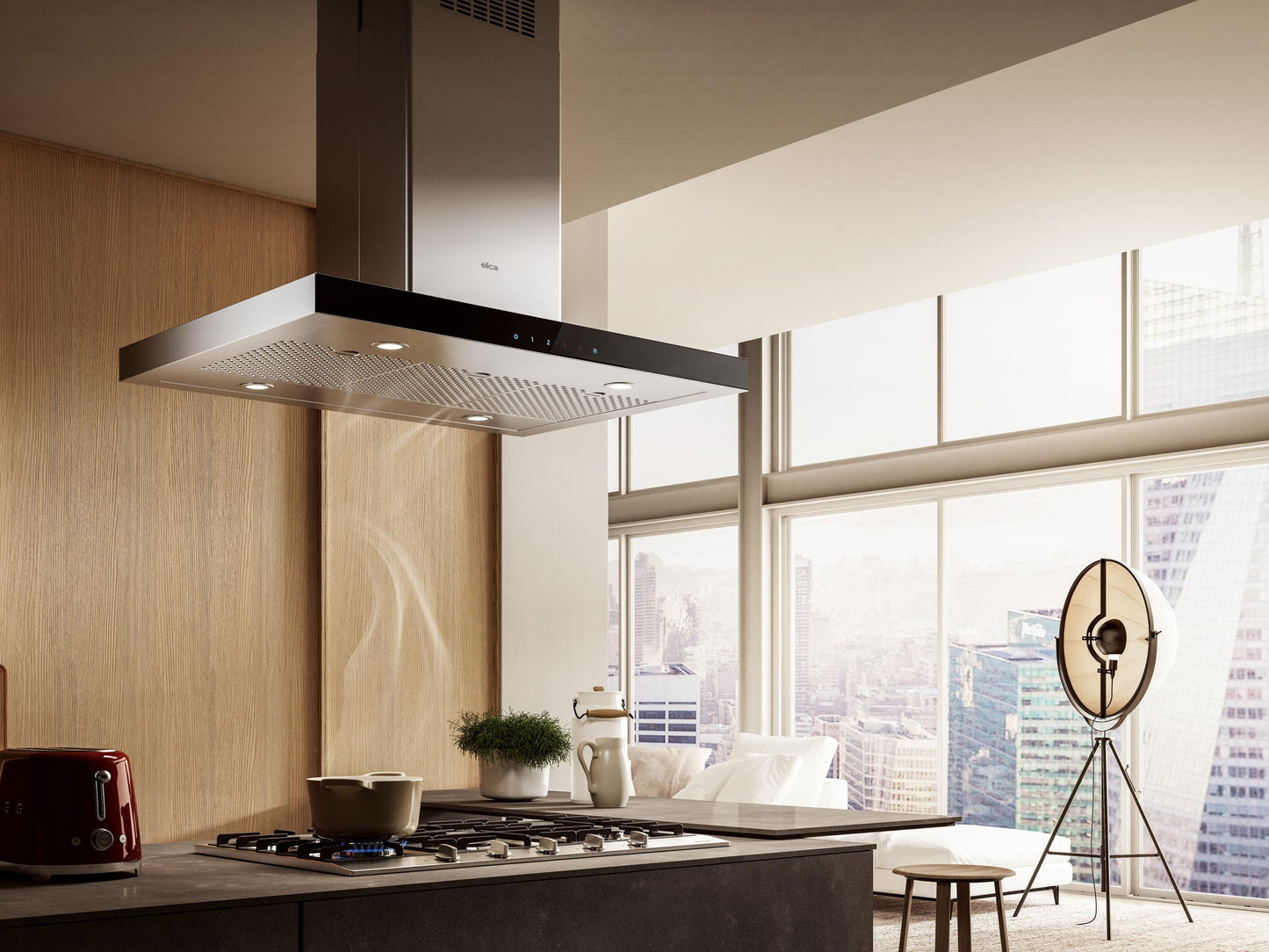 ELICA MAGGIORE Island Range Hood 42" wide - 600CFM in Stainless Steel On Black - EMG642S1