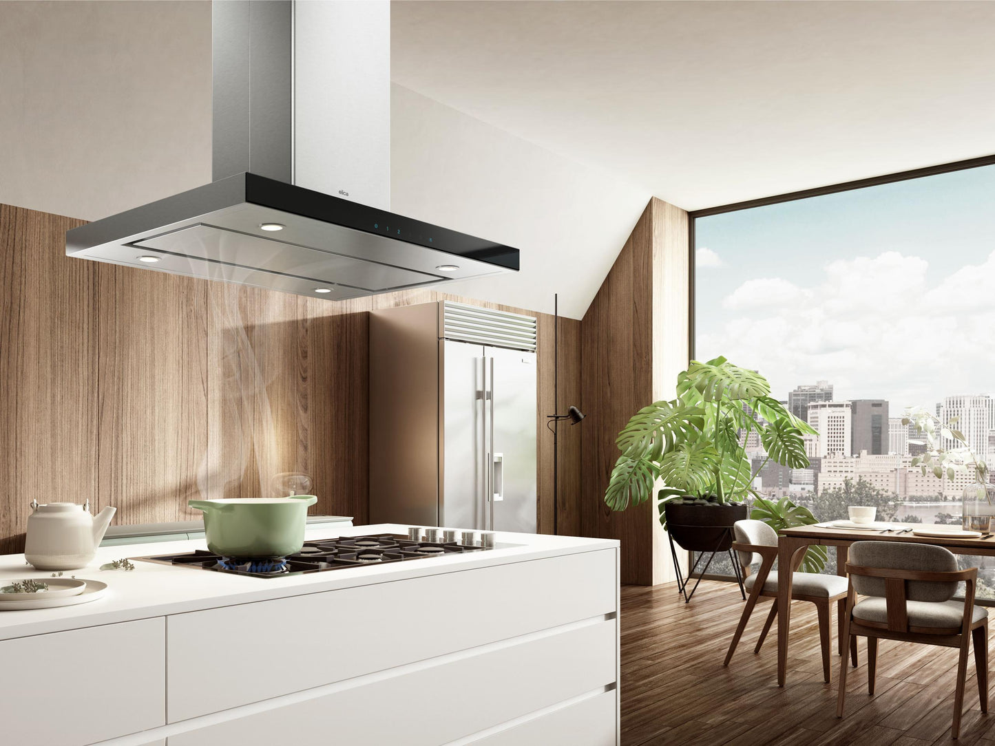 ELICA SALICE Island Range Hood 36" wide - 600CFM in Stainless Steel On Black - ESL636S3