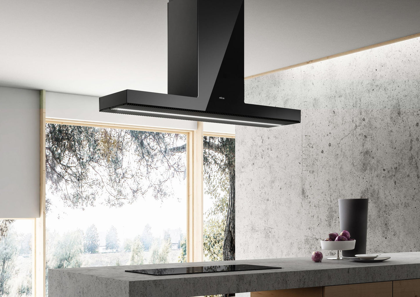 ELICA HAIKU IS Island Range Hood 48" wide - 600CFM Black in Stainless Steel - EHI648BL
