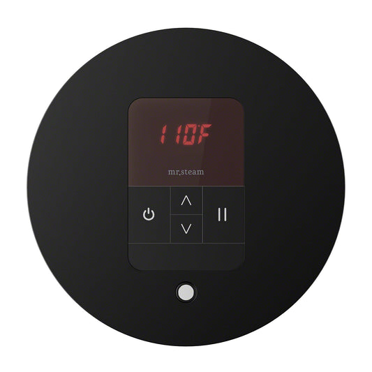 iTempo Round Steam Shower Control in Matte Black with Polished Chrome Bezel