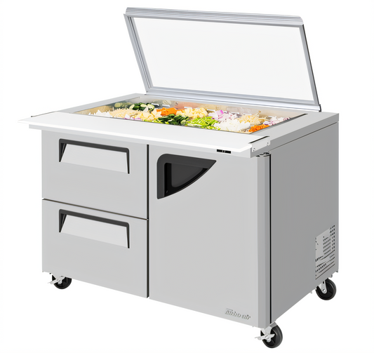 Turbo Air TST-48SD-18-D2R-N-GL Super Deluxe Refrigerated Prep Tables - TST-48SD-18-D2R-N-GL