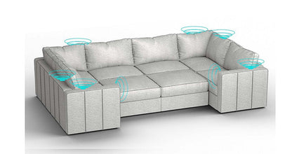 Lovesac – 8 Seats + 10 Sides Luxe Chenille &amp; Standard Foam with 6 Speaker Immersive Sound + Charge System – Tonal Sterling - 1772606899492_831