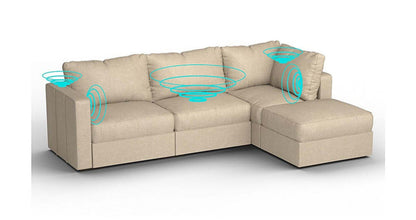 Lovesac – 4 Seats + 5 Sides Combed Chenille &amp; Standard Foam with 8 Speaker Immersive Sound + Charge System – Tan - 1772612856824_613