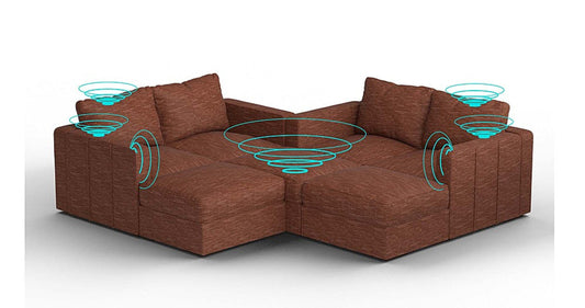 Lovesac – 7 Seats + 8 Sides Rained Chenille &amp; Standard Foam with 8 Speaker Immersive Sound + Charge System – Terracotta - 1772860073528_902