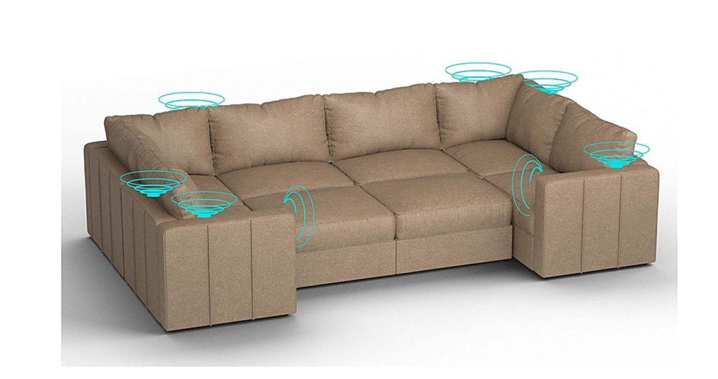 Lovesac – 8 Seats + 10 Sides Combed Chenille &amp; Lovesoft with 10 Speaker Immersive Sound + Charge System – Taupe - SKU_1772866909194_726