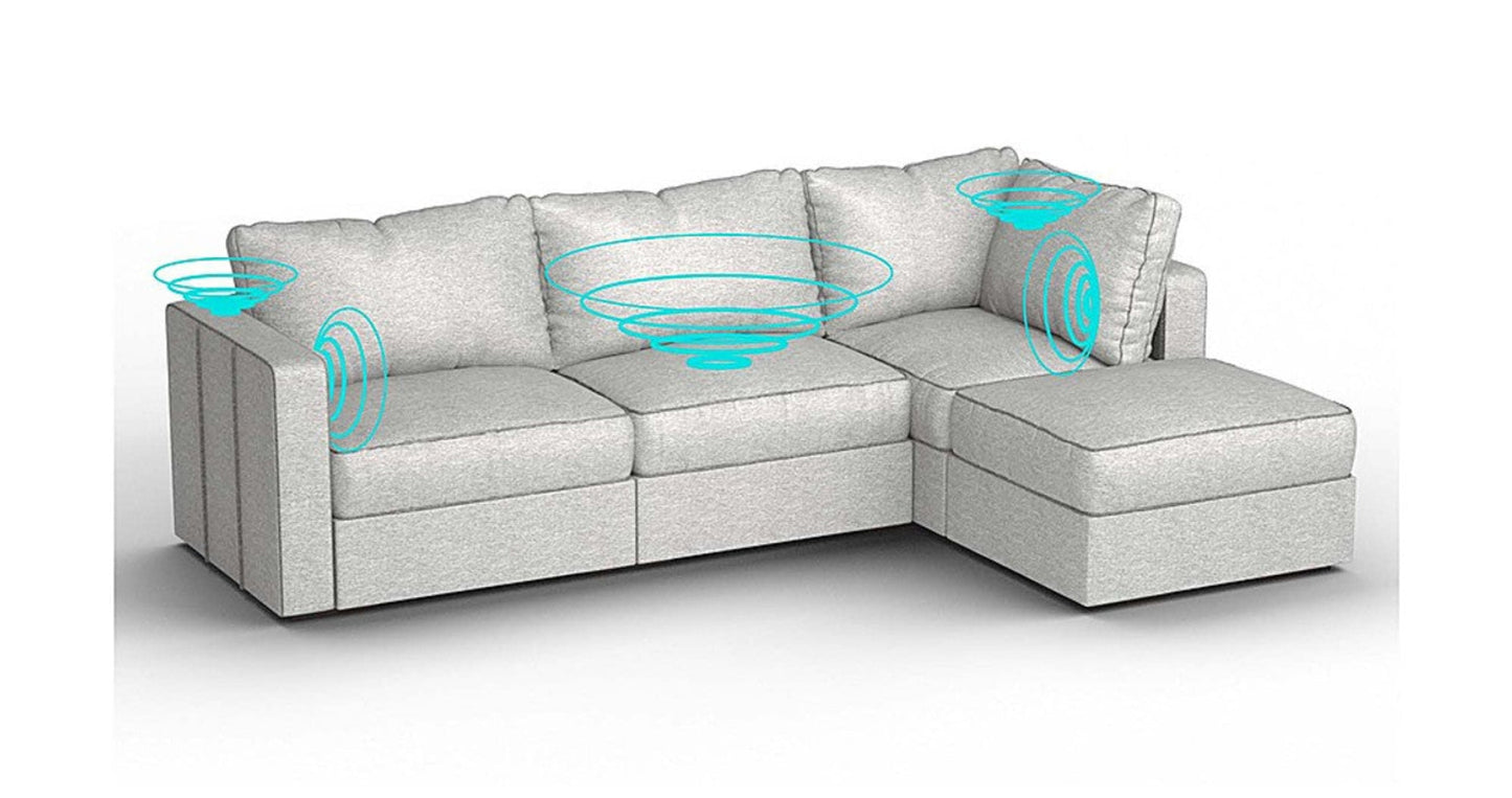 Lovesac – 4 Seats + 5 Sides Luxe Chenille & Lovesoft with 6 Speaker Immersive Sound + Charge System – Tonal Sterling - 1761207889622_590