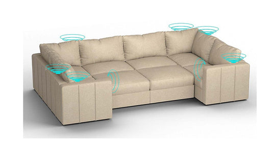 Lovesac – 8 Seats + 10 Sides Combed Chenille &amp; Lovesoft with 8 Speaker Immersive Sound + Charge System – Tan - 1772863756069_485